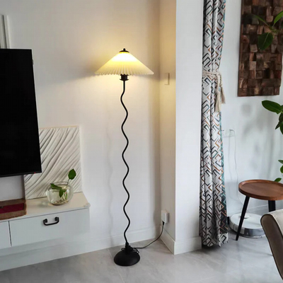VenCore Curion Black 6091-20009 - Μοντέρνο Επιδαπέδιο Φωτιστικό Μονόφωτο Μαύρο Αλουμίνιο και Μπέζ Καπέλο με Βάση-Ντουί 1xE27 - Φ40 x Υ155cm
