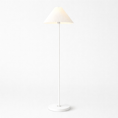 VenCore Velune White 6091-20012 - Μοντέρνο Επιδαπέδιο Φωτιστικό Μονόφωτο Λευκό Αλουμίνιο και Μπέζ Καπέλο με Βάση-Ντουί 1xE27 - Φ35 x Υ150cm