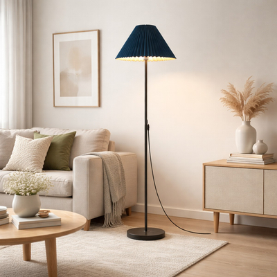 VenCore Velune White 6091-20012 - Μοντέρνο Επιδαπέδιο Φωτιστικό Μονόφωτο Λευκό Αλουμίνιο και Μπέζ Καπέλο με Βάση-Ντουί 1xE27 - Φ35 x Υ150cm