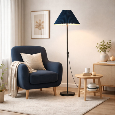 VenCore Velune Gold 6091-20014 - Μοντέρνο Επιδαπέδιο Φωτιστικό Μονόφωτο Χρυσό Αλουμίνιο και Μπέζ Καπέλο με Βάση-Ντουί 1xE27 - Φ35 x Υ150cm