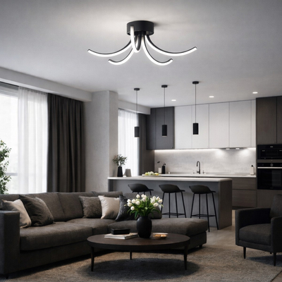VenCore Vento Black 7741-20046 - Μοντέρνο Φωτιστικό Οροφής Πλαφονιέρα LED 45W Μαύρο Αλουμίνιο με Ρυθμιζόμενο CCT Λευκό - Ημέρας - Θερμό & Χειριστήριο - Φ53 x Υ16cm