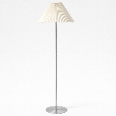 VenCore Velune Silver 6091-20013 - Μοντέρνο Επιδαπέδιο Φωτιστικό Μονόφωτο Ασημί Αλουμίνιο και Μπέζ Καπέλο με Βάση-Ντουί 1xE27 - Φ35 x Υ150cm