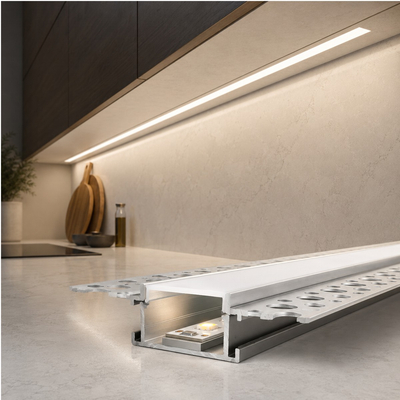 VenCore 9177-50004 - Recessed Aluminum Profile for Plasterboard 1M - Χωνευτό Προφίλ Αλουμινίου Γυψοσανίδας 1 Μέτρο με Press On Γαλακτερό Κάλυμμα - Μ100 x Π1.25 x Υ1.25cm