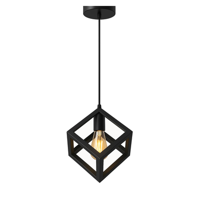 VenCore Cube 6089-10002 - Φωτιστικό Οροφής Μονόφωτο Κρεμαστό Μαύρο Μεταλλικό - Μοντέρνο Σχέδιο με Βάση-Ντουί 1xE27