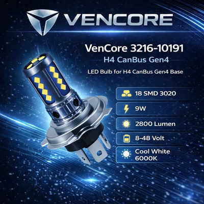 VenCore 3216-10191 - H4 CanBus Gen4 - Λάμπα LED για Βάση H4 CanBus Gen4 18 SMD 3020 9W 2800 Lumen 8-48 Volt Ψυχρό Λευκό 6000K