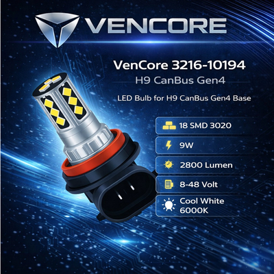 VenCore 3216-10194 - H9 CanBus Gen4 - Λάμπα LED για Βάση H9 CanBus Gen4 18 SMD 3020 9W 2800 Lumen 8-48 Volt Ψυχρό Λευκό 6000K