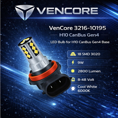 VenCore 3216-10195 - H10 CanBus Gen4 - Λάμπα LED για Βάση H10 CanBus Gen4 18 SMD 3020 9W 2800 Lumen 8-48 Volt Ψυχρό Λευκό 6000K