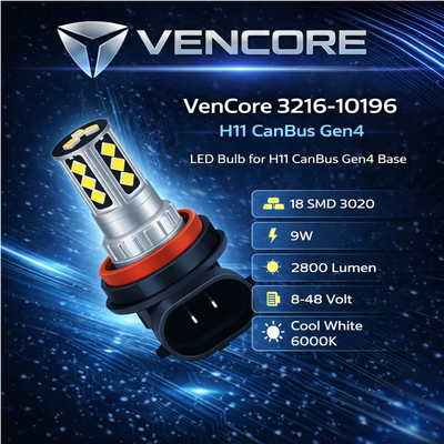 VenCore 3216-10196 - H11 CanBus Gen4 - Λάμπα LED για Βάση H11 CanBus Gen4 18 SMD 3020 9W 2800 Lumen 8-48 Volt Ψυχρό Λευκό 6000K