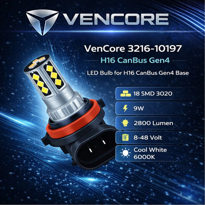 VenCore 3216-10197 - H16 CanBus Gen4 - Λάμπα LED για Βάση H16 CanBus Gen4 18 SMD 3020 9W 2800 Lumen 8-48 Volt Ψυχρό Λευκό 6000K