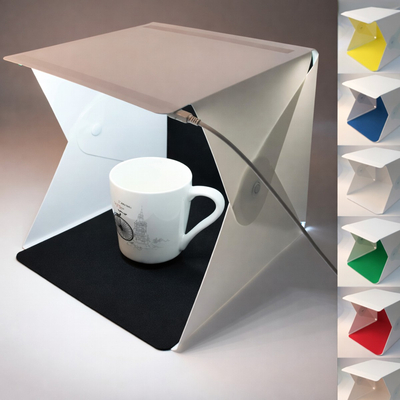 VenCore 8420-10001 - Photo Studio Box 2xLED 6 Backgrounds 24x23x23cm - Φορητό Mini Photo Studio Light Box με 2 Μπάρες LED, Καλώδιο USB και 6 Εναλλάξιμα Φόντα για Φωτογράφιση Προϊόντων - Μ24xΠ23xΥ23cm