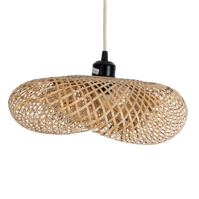 Bamboo Wave - Κρεμαστό Μονόφωτο E27 Boho Μπαμπού Φυσικό Πλέγμα - Μ40 x Π30 x Y18cm