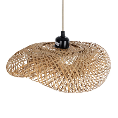 Bamboo Wave - Κρεμαστό Μονόφωτο E27 Boho Μπαμπού Φυσικό Πλέγμα - Μ40 x Π30 x Y18cm