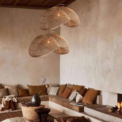 Bamboo Wave - Κρεμαστό Μονόφωτο E27 Boho Μπαμπού Φυσικό Πλέγμα - Μ40 x Π30 x Y18cm
