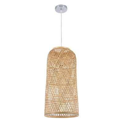 Bamboo Tower - Κρεμαστό Μονόφωτο E27 Boho Μπαμπού Φυσικό Πλέγμα - Μ25 x Π25 x Υ50cm
