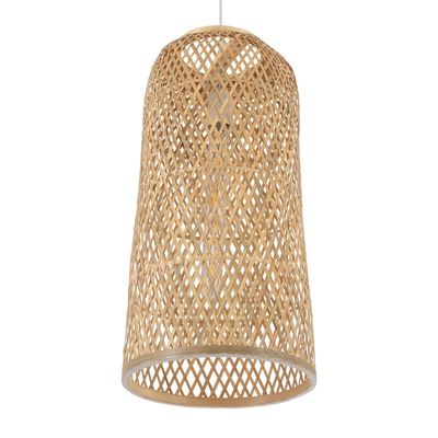 Bamboo Tower - Κρεμαστό Μονόφωτο E27 Boho Μπαμπού Φυσικό Πλέγμα - Μ25 x Π25 x Υ50cm