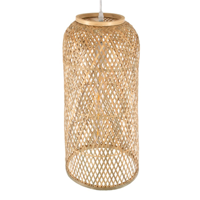 Bamboo Tower - Κρεμαστό Μονόφωτο E27 Boho Μπαμπού Φυσικό Πλέγμα - Μ25 x Π25 x Υ50cm