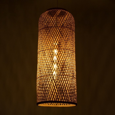Bamboo Tower - Κρεμαστό Μονόφωτο E27 Boho Μπαμπού Φυσικό Πλέγμα - Μ25 x Π25 x Υ50cm