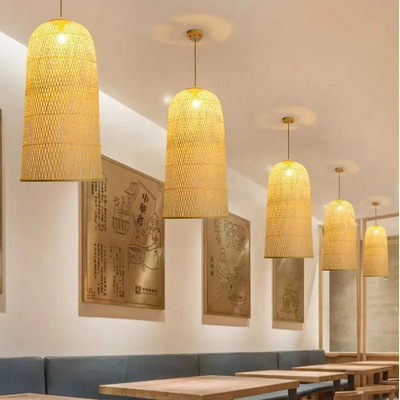 Bamboo Tower - Κρεμαστό Μονόφωτο E27 Boho Μπαμπού Φυσικό Πλέγμα - Μ25 x Π25 x Υ50cm