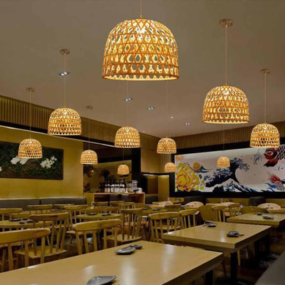 Bamboo Light - Κρεμαστό Μονόφωτο E27 Boho Μπαμπού Φυσικό Πλέγμα - Μ35 x Π35 x Υ22cm