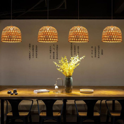 Bamboo Light - Κρεμαστό Μονόφωτο E27 Boho Μπαμπού Φυσικό Πλέγμα - Μ35 x Π35 x Υ22cm