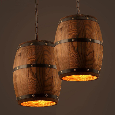 Barrel Light - Κρεμαστό Μονόφωτο E27 Vintage Ξύλο Καφέ Βαρέλι - Μ22 x Π22 x Υ29cm