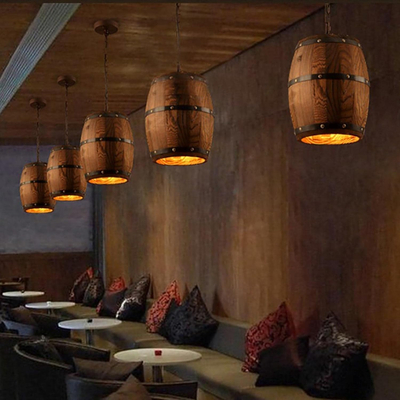 Barrel Light - Κρεμαστό Μονόφωτο E27 Vintage Ξύλο Καφέ Βαρέλι - Μ22 x Π22 x Υ29cm