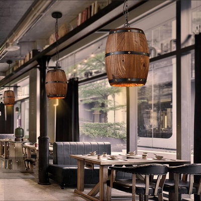Barrel Light - Κρεμαστό Μονόφωτο E27 Vintage Ξύλο Καφέ Βαρέλι - Μ22 x Π22 x Υ29cm