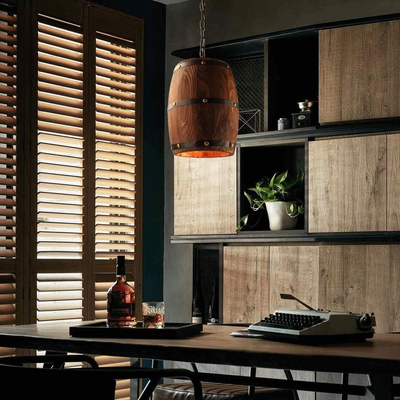 Barrel Light - Κρεμαστό Μονόφωτο E27 Vintage Ξύλο Καφέ Βαρέλι - Μ22 x Π22 x Υ29cm