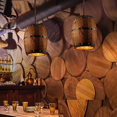 Barrel Light - Κρεμαστό Μονόφωτο E27 Vintage Ξύλο Καφέ Βαρέλι - Μ22 x Π22 x Υ29cm