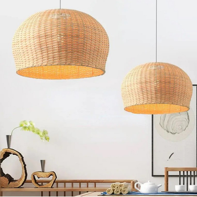 Summer Breeze - Κρεμαστό Μονόφωτο E27 Boho Rattan Φυσικό Καμπάνα - Μ50 x Π50 x Y34cm