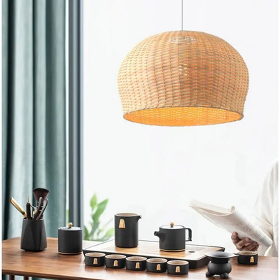Summer Breeze - Κρεμαστό Μονόφωτο E27 Boho Rattan Φυσικό Καμπάνα - Μ50 x Π50 x Y34cm