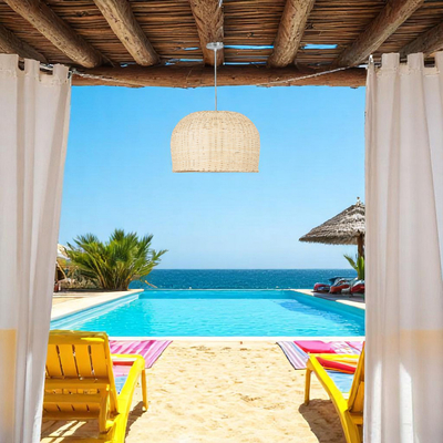 Summer Breeze - Κρεμαστό Μονόφωτο E27 Boho Rattan Φυσικό Καμπάνα - Μ50 x Π50 x Y34cm