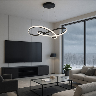 VenCore Infinity 6089-20001 - Μοντέρνο Κρεμαστό Φωτιστικό Οροφής LED 72W Μαύρο Αλουμίνιο Φ56cm με Ρυθμιζόμενο CCT Λευκό - Ημέρας - Θερμό & Χειριστήριο
