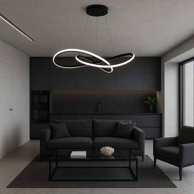 VenCore Infinity 6089-20001 - Μοντέρνο Κρεμαστό Φωτιστικό Οροφής LED 72W Μαύρο Αλουμίνιο Φ56cm με Ρυθμιζόμενο CCT Λευκό - Ημέρας - Θερμό & Χειριστήριο