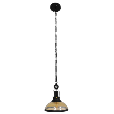 VenCore Billiardo I 6089-10040 - Φωτιστικό Οροφής Μονόφωτο Κρεμαστό Μαύρο Μεταλλικό και Μελί Γυαλί - Vintage Σχέδιο με Βάση-Ντουί 1xE27 - Φ25x29cm