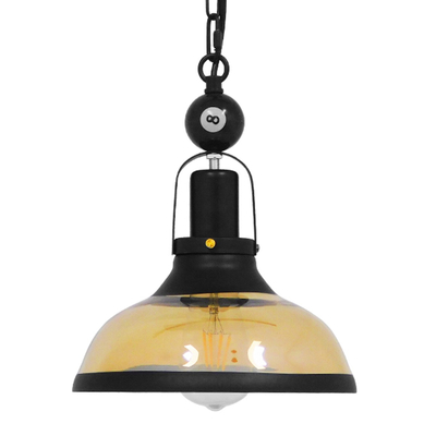 VenCore Billiardo I 6089-10040 - Φωτιστικό Οροφής Μονόφωτο Κρεμαστό Μαύρο Μεταλλικό και Μελί Γυαλί - Vintage Σχέδιο με Βάση-Ντουί 1xE27 - Φ25x29cm