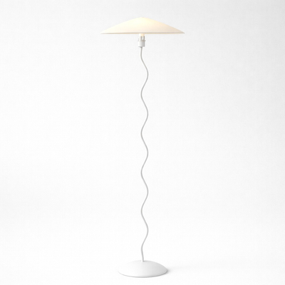 VenCore Curion White 6091-20010 - Μοντέρνο Επιδαπέδιο Φωτιστικό Μονόφωτο Λευκό Αλουμίνιο και Μπέζ Καπέλο με Βάση-Ντουί 1xE27 - Φ40 x Υ155cm