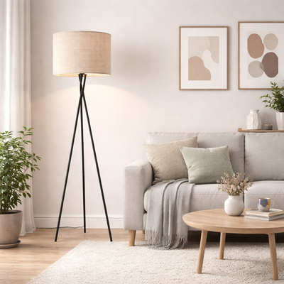 VenCore Elor Silver 6091-20021 - Μοντέρνο Επιδαπέδιο Φωτιστικό Μονόφωτο Ασημί Αλουμίνιο και Μπεζ Καπέλο με Βάση-Ντουί 1xE27 - Φ40 x Υ160cm