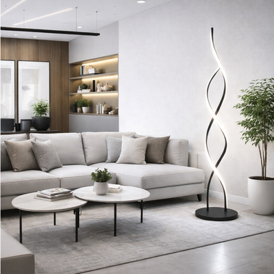 VenCore Helix Black 6091-20023 - Μοντέρνο Επιδαπέδιο Φωτιστικό LED 20W Μαύρο Αλουμίνιο - Ρυθμιζόμενο CCT Λευκό - Ημέρας - Θερμό & Χειριστήριο - Φ25 x Υ105cm
