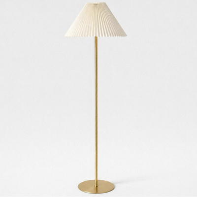 VenCore Velune Gold 6091-20014 - Μοντέρνο Επιδαπέδιο Φωτιστικό Μονόφωτο Χρυσό Αλουμίνιο και Μπέζ Καπέλο με Βάση-Ντουί 1xE27 - Φ35 x Υ150cm