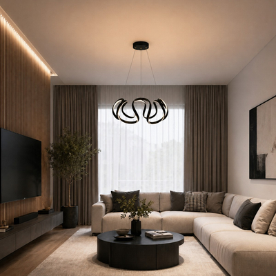 VenCore Nuvia Black 7741-20031 - Μοντέρνο Κρεμαστό Φωτιστικό Οροφής LED 45W Μαύρο Αλουμίνιο με Ρυθμιζόμενο CCT Λευκό - Ημέρας - Θερμό & Χειριστήριο - Φ48 x Υ18cm