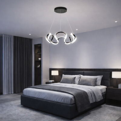 VenCore Nuvia Black 7741-20031 - Μοντέρνο Κρεμαστό Φωτιστικό Οροφής LED 45W Μαύρο Αλουμίνιο με Ρυθμιζόμενο CCT Λευκό - Ημέρας - Θερμό & Χειριστήριο - Φ48 x Υ18cm