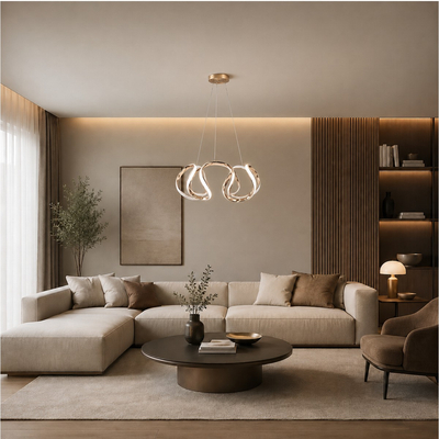 VenCore Nuvia Gold 7741-20033 - Μοντέρνο Κρεμαστό Φωτιστικό Οροφής LED 45W Χρυσό Αλουμίνιο με Ρυθμιζόμενο CCT Λευκό - Ημέρας - Θερμό & Χειριστήριο - Φ48 x Υ18cm