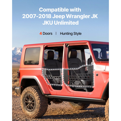 Πόρτες VEVOR Jeep Tube, 4θυρες, συμβατές με Jeep Wrangler JK JKU Unlimited 2007-2018, Χαλύβδινες μπροστινές και πίσω σωληνωτές μισές πόρτες Off Road με τσάντα αποθήκευσης, λαστιχένια μαξιλαράκια, μεντεσέδες βαρέως τύπου και μάνδαλο OE