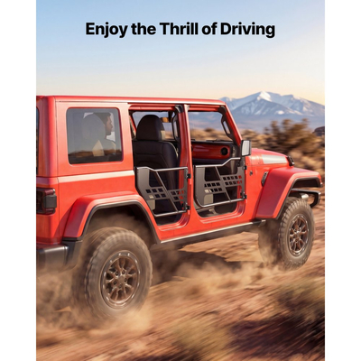 Πόρτες VEVOR Jeep Tube, 4θυρες, συμβατές με Jeep Wrangler JK JKU Unlimited 2007-2018, Χαλύβδινες μπροστινές και πίσω σωληνωτές μισές πόρτες Off Road με τσάντα αποθήκευσης, λαστιχένια μαξιλαράκια, μεντεσέδες βαρέως τύπου και μάνδαλο OE