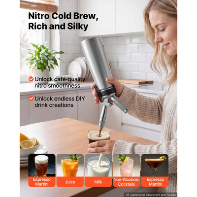 Καφετιέρα VEVOR Nitro Cold Brew Σύστημα Διανομέα Αζώτου 0,5L, Βαρέλι Καφέ για Οικιακή Παρασκευή, Φορητός Εγχυτήρας Αζώτου με Διανομέα και Βαλβίδα Εκτόνωσης Πίεσης, Δώρο για τους Λάτρεις του Καφέ