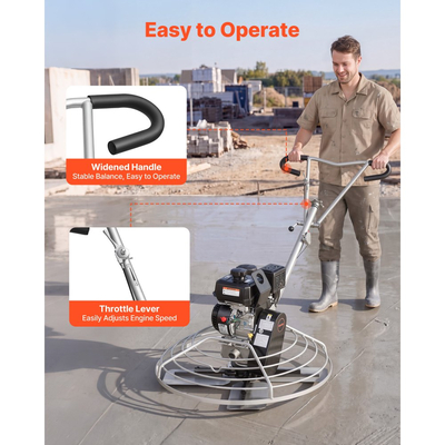 Μηχανή φινιρίσματος σκυροδέματος VEVOR Power Trowel, μηχανή φινιρίσματος σκυροδέματος 950 mm με πλωτή λεκάνη, κινητήρας Kohler 7HP, 4 λεπίδες, ρυθμιζόμενο βήμα, βενζινοκίνητο μηχάνημα φινιρίσματος τσιμέντου με πεζό οδόστρωμα για λεία δάπεδα, Κατασκευές
