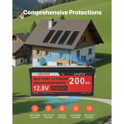 Πλήρες κιτ ηλιακής ενέργειας VEVOR 400W 12V, 4 μονοκρυσταλλικά ηλιακά πάνελ 100W + μπαταρία LiFePO₄ 12,8V 200Ah + ρυθμιστής φόρτισης MPPT 40A + μετατροπέας ισχύος 2000W για τροχόσπιτα, κάμπινγκ, σκάφη εκτός δικτύου