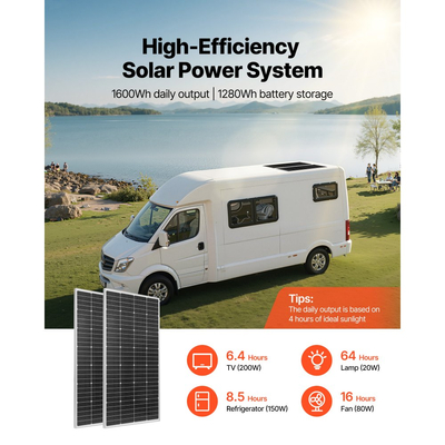 Πλήρες κιτ ηλιακής ενέργειας VEVOR 400W 12V, 2 τεμάχια μονοκρυσταλλικά ηλιακά πάνελ 200W + μπαταρία LiFePO₄ 12,8V 100Ah + ρυθμιστής φόρτισης MPPT 40A + μετατροπέας ισχύος 1000W για τροχόσπιτα, κάμπινγκ, σκάφη εκτός δικτύου
