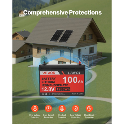 Πλήρες κιτ ηλιακής ενέργειας VEVOR 400W 12V, 2 τεμάχια μονοκρυσταλλικά ηλιακά πάνελ 200W + μπαταρία LiFePO₄ 12,8V 100Ah + ρυθμιστής φόρτισης MPPT 40A + μετατροπέας ισχύος 1000W για τροχόσπιτα, κάμπινγκ, σκάφη εκτός δικτύου